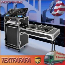 PA DJ Rack w/ 2-tier DJ Table Top 14 Space Rack Case w/ Slant Mixer Top & Caster