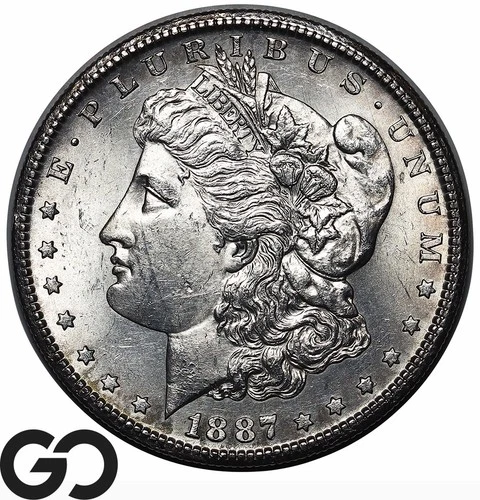 1887-S Morgan Silver Dollar Coin, Lustrous Choice BU++ Better Date