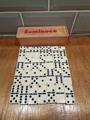 Vintage Dominosteine Komplettsatz DOUBLE SIX Urea Pieces Metal Spin OVP