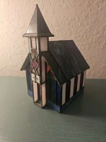 Vintage Tiffany-Style Stained Glass Church-Very Good