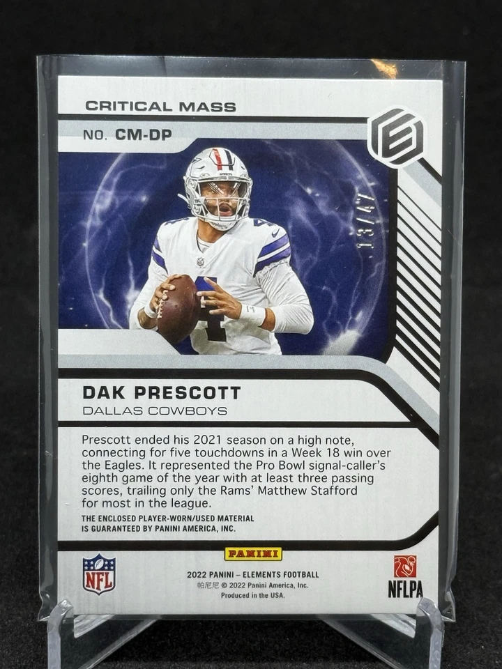 2022 Elements Football Dallas Cowboys Dak Prescott Patch Card /47 - Image 2 of 3