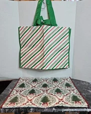 Lot of 2 Large Holiday Themed Reuseable Shopping Tote Bags