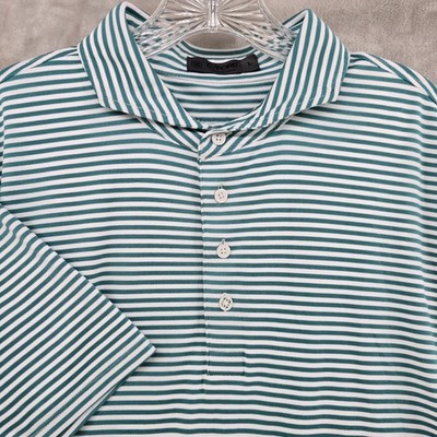 G/FORE Polo Shirt Mens Large Green White Striped Short Sleeve Performance Golf
