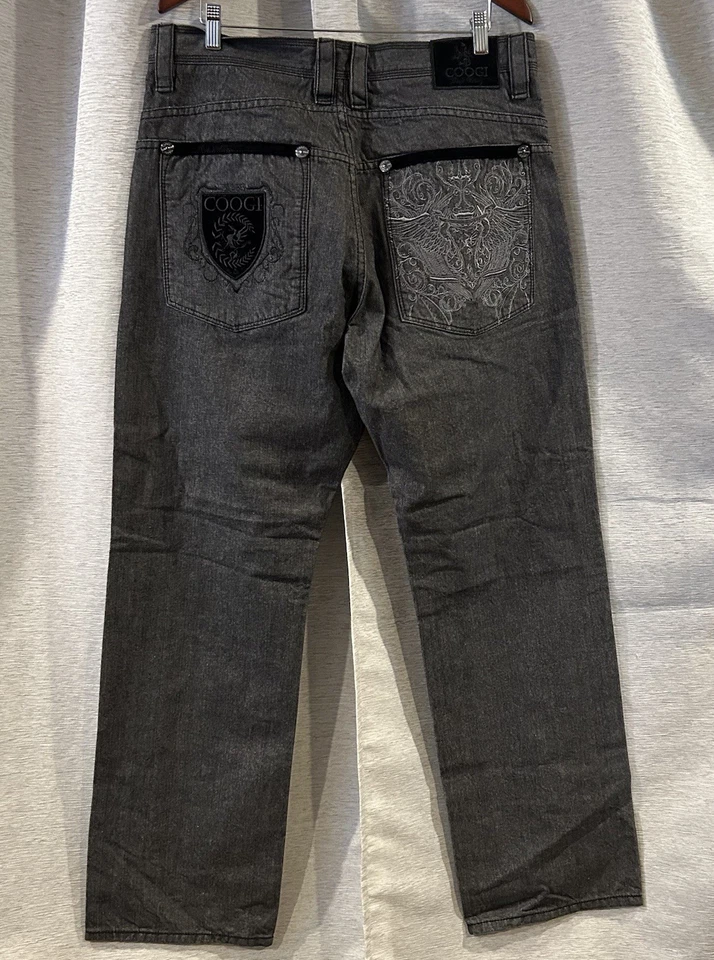Jeans Coogi vintage para hombre bolsillos bordados negros 36X32 Y2K skate Foto 4 de 4