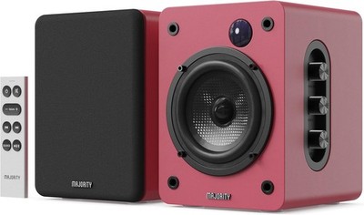 kleine Aktiv PC Lautsprecher 1 Paar BT HDMI USB, Majority D50X Maroon, WIE NEU