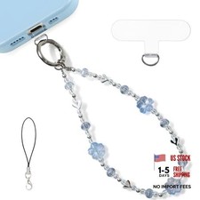 Crystal Phone Chain Charm - Beaded Phones Wrist Strap for Camera Keychain Blue