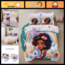 Rainbow Unicorn Twin Comforter Set - 6 Piece Bedding Set with Sheets, Soft Flora
