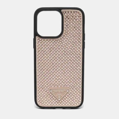 Prada Black/Beige Rubber Crystals Embellished iPhone 14 Pro