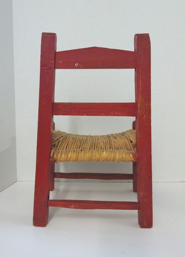 Hand Painted Childs Red Chair Mexican Folk Art Woven Rush Seat Stool Doll Chair - Picture 5 of 11