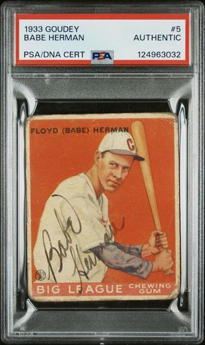 Floyd ‘Babe’ Herman Signed 1933 Goudey Chicago Cubs Baseball Card (PSA & BAS)