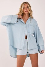 Nastygal Light Wash Shirt Womens Daywear Tops