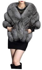 UMREN Women's Luxury Party Faux Fox Fur Long Shawl Cloak One Size A-dark Grey