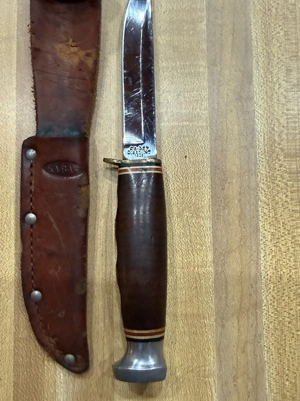 Ka-Bar 1232 Hunting Knife Stainless Blade Japan Original Leather Sheath Vintage