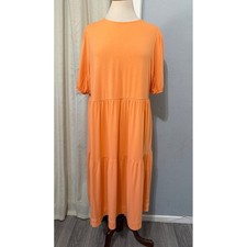 ASOS DESIGN Midi Dress Size 8 Lagenlook Orange Tiered Smock Short Puff Sleeve