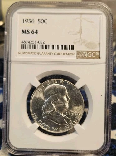 1956 Franklin Silver Half Dollar NGC Graded MS64.