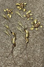 Vintage Lot Of 2 MCM Retro Wheat Metal Brass 4 Floral Brass & Copper Wall Décor