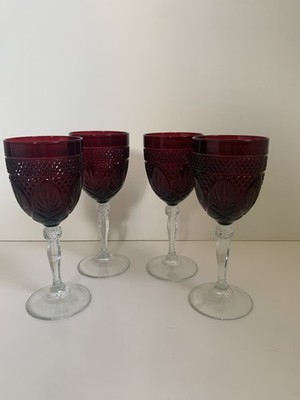 Vintage 8  CRISTAL D'ARQUES Durand RUBY RED Set of 4 Water/Wine Goblets Retired
