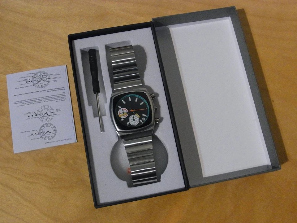 Men's Ciloa Classic Retro Industrial Brew Style Black Chronograph Dial Watch NEW - Image 2 of 4