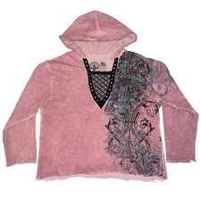 Affliction Live Fast Women's Hoodie S Y2K Distressed Cross Grunge Gothic Graphic