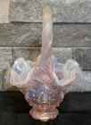 Fenton Pink Opalescent Iridescent Carnival Glass Small Basket