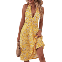 Damen Midi Sommerkleid Strandkleid RüCkenfrei Ausgestellt Gelb XXL