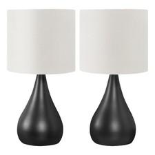 Pemberly Row Set of 2 18" Black Metal Teardrop Table Lamps with Ivory Shade