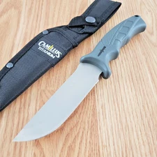 Camillus Fixed Knife 4.5" Full Tang Stainless Steel Blade Gray Rubber Handle
