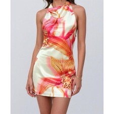 NWT JADED LONDON Lucia Backless High Neck Mini Dress, Multi, 8 (US)