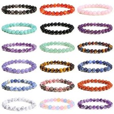 Natural Stone Beads Bracelet Triple Protection Bangle Tiger Eye Crystal WomenMen