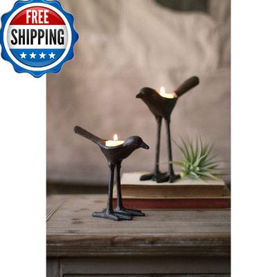 Kalalou CYB1131 Set of Cast Iron Bird Tea Light Holders, One Size, Brown