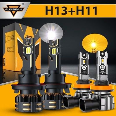 AUXBEAM Canbus H13 H11 LED Headlight Fog Light Bulbs White Amber 120W 25000LM