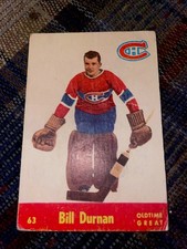 1955-56 PARKHURST NHL HOCKEY ROOKIE CARD BILL DURNAN GOALIE MONTREAL CANADIENS