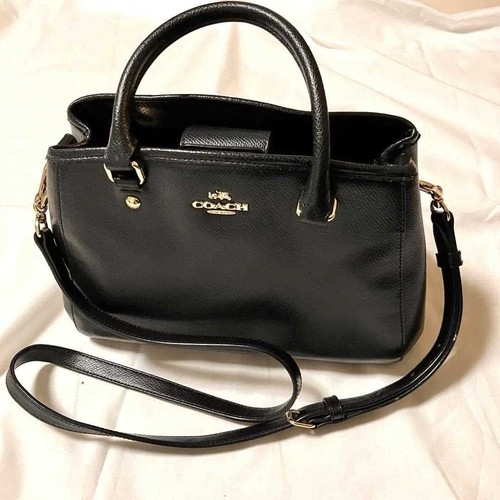 COACH Handbag Shoulder Bag Small Logo Leather Navy Women's USED FROM JAPAN - Picture 2 of 10