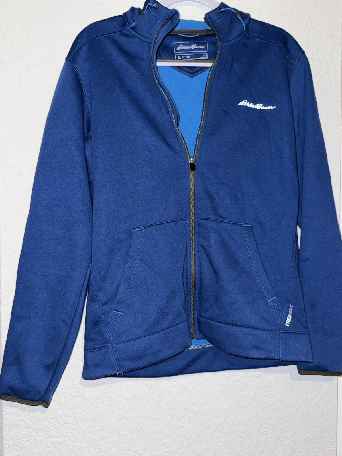 Eddie Bauer Free Heat Hoodie Unisex Blue Full Zip Jacket Thermal Hike Camp Small