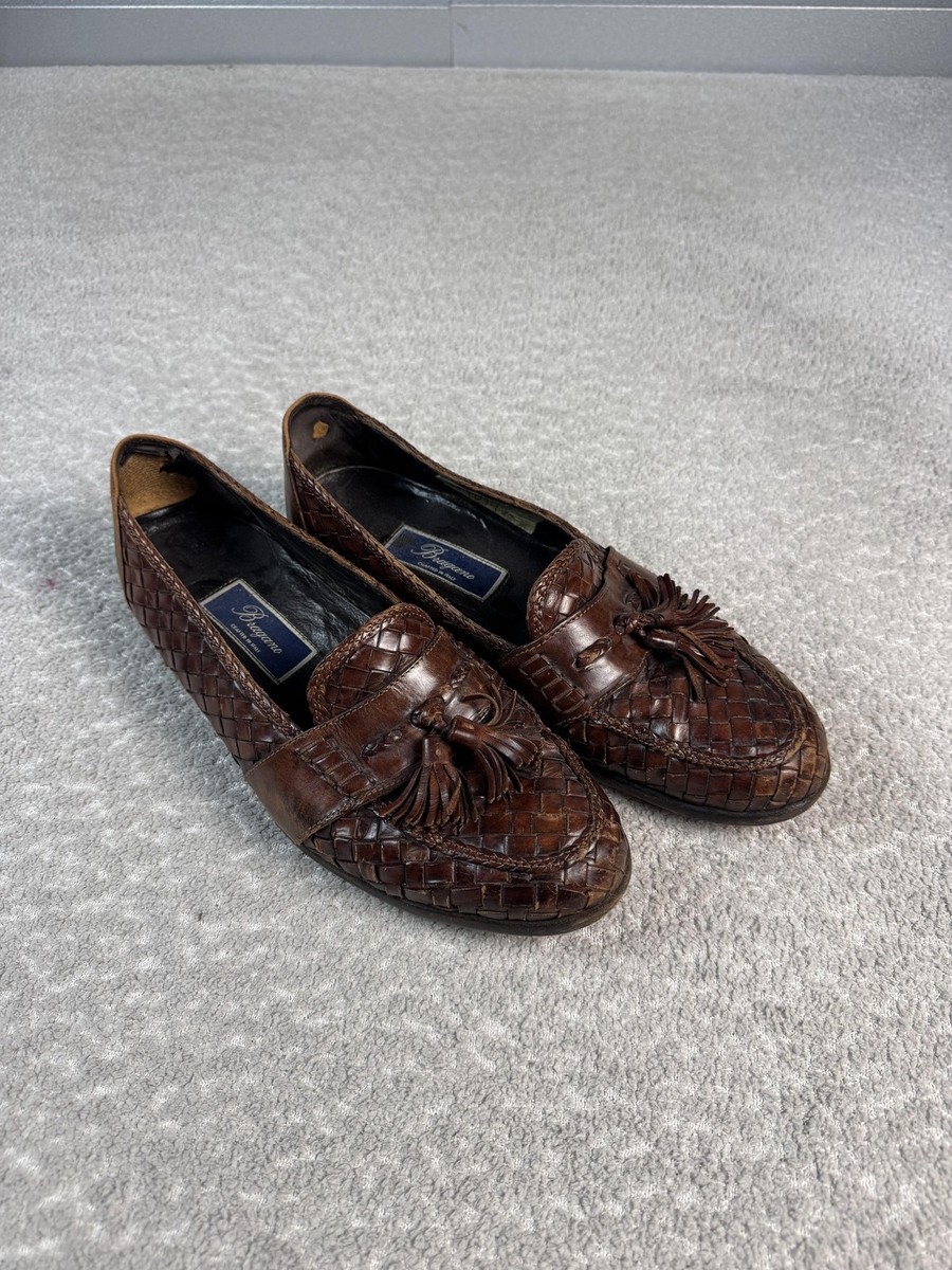 Bragano Shoes Mens Size 9.5 Brown Woven Leather Tassel 