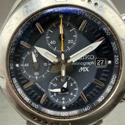 Seiko MX Chronograph Watch Men 40mm Black Dial Titanium Date 7T62