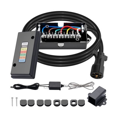 CheeMuii 7 Way Trailer Cord and 7 Gang Junction Box Kit with 12V Breakaway Sw...