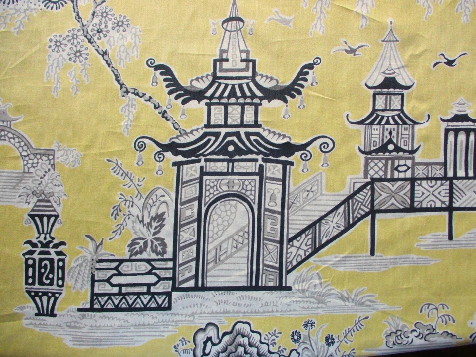 Waverly Tela Toile Ab 7 Yardas Templo Pacífico Algodón Asiático Amarillo Gris Negro Foto 2 de 4