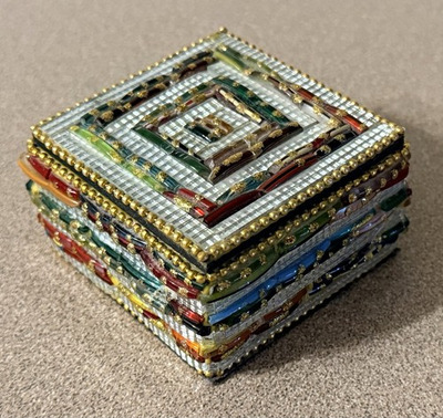 #ad #ad Vtg Murano Micro Mosaic Trinket Box Square Millefiori Aventurine Glass Italy 2quot; $34.95