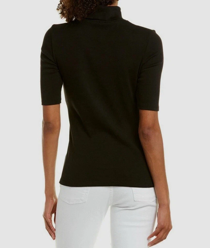 $158 Lilla P Women Black Turtle Neck Tee Elbow-Sleeve Casual T-Shirt Top Size M - Image 4 of 4
