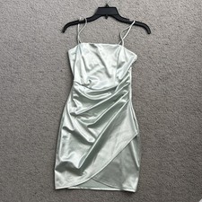 Satin Slip Dress Spaghetti Strap Draped Design Mint Green