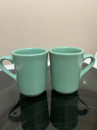 Homer Laughlin HLC Heavy Restaurant Ware Coffee Mugs Cups USA Set Of 2 Vintage