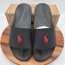 Size M11 Polo Slides Black/Red Ralph Lauren Mens EVA Sandals Slip-on