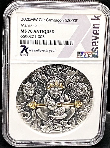 2020 Cameroon Mahakala 2oz Silver NGC MS70 Antiqued Coin