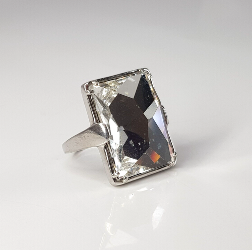 Solid Sterling Silver 925 Chunky Mirror Facited Square Gemstone Ring Size 6.5 - Picture 2 of 22