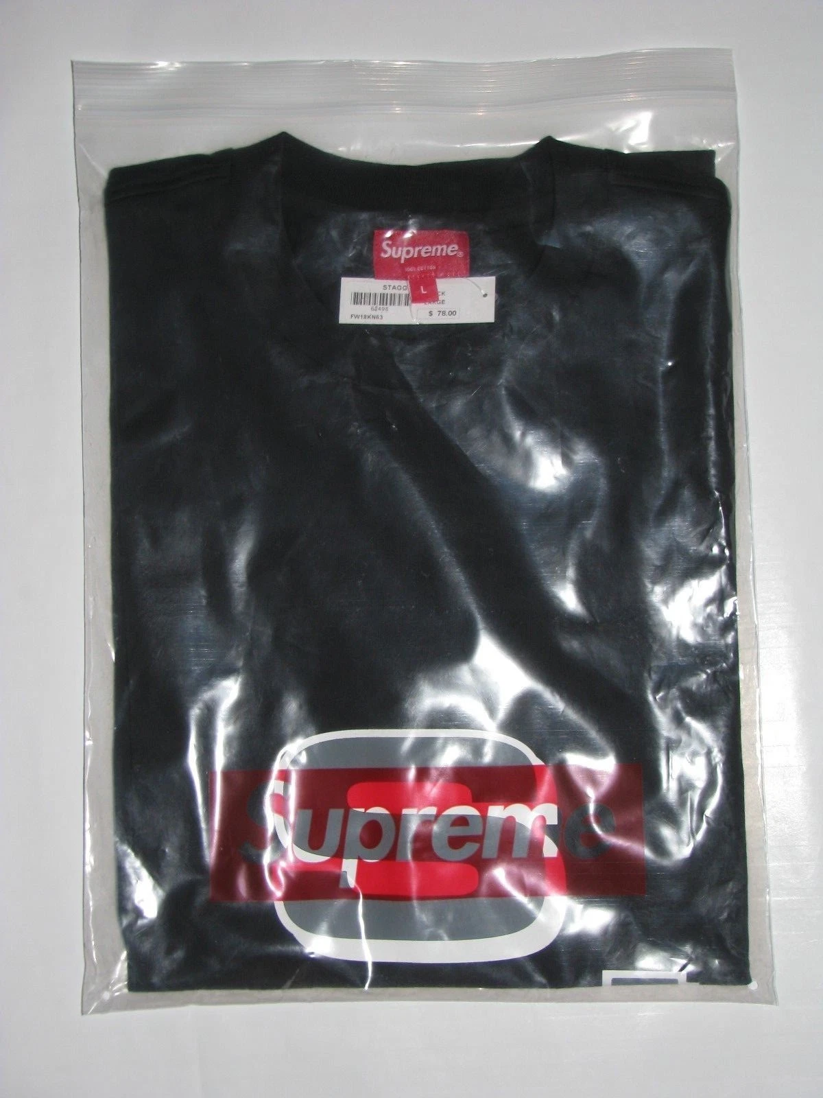 SUPREME New York Stagger Tee BLACK Men's Large NEW! F/W 2018 BOGO