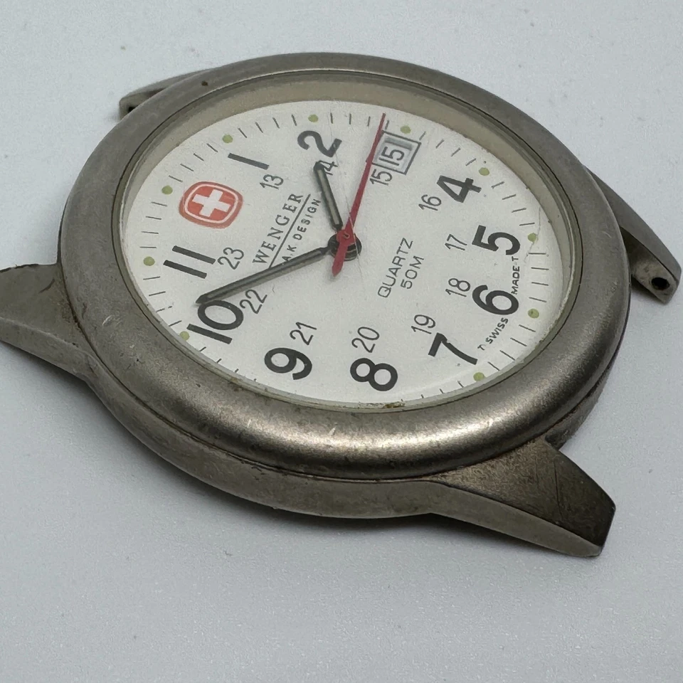 Винтажные швейцарские кварцевые мужские часы Wenger SAK 50 м серебристо-белые ~на запчасти для ремонта - Изображение 3 из 4