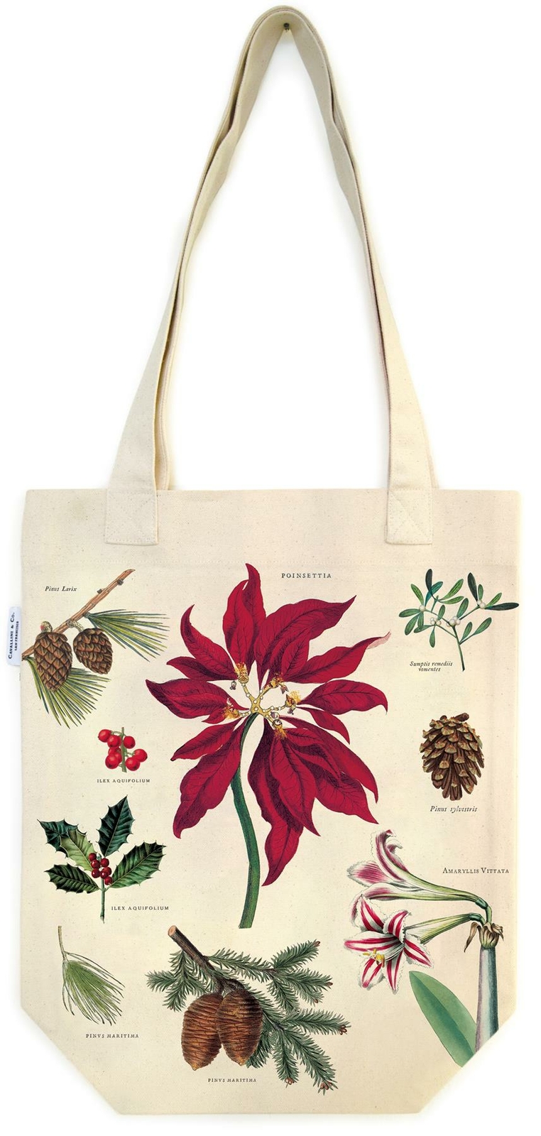 Cavallini - 100% Natural Cotton Vintage Tote Bag -33x40.5cm-Christmas Botanica
