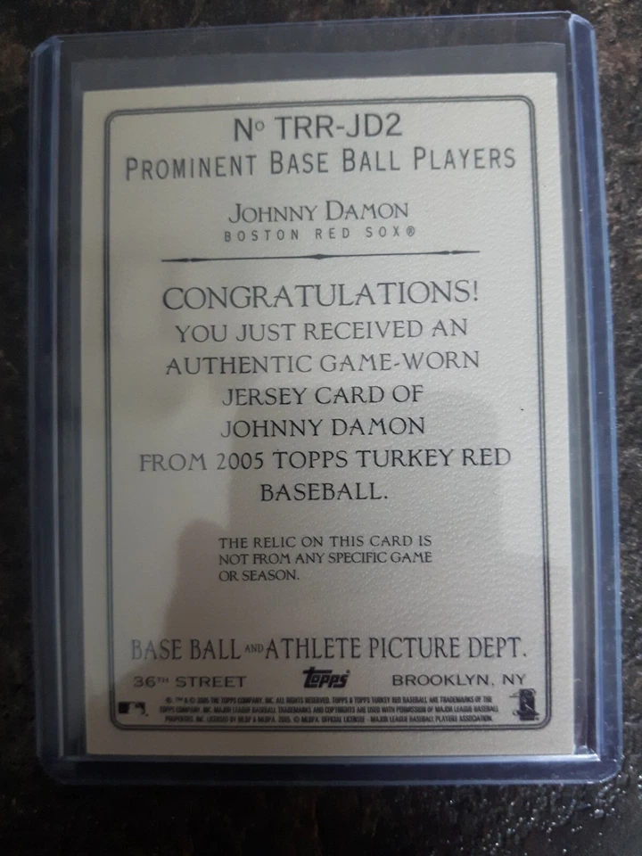 2005 Topps Turkey Red Game Worn Jersey Johnny Damon Card# TRR-JD2 - Image 2 of 2
