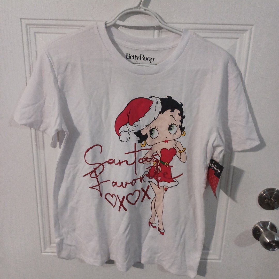 Women's Betty Boop White Christmas T-Shirt Graphic Crewneck Size M
